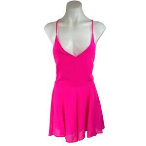 Lush Pink Sleeveless V-neck Cami Camisole Mini Fit & Flare Jumpsuit Romper Sz M